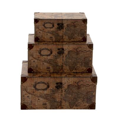 Benzara Ancient Wood Faux Leather Box Set of 3