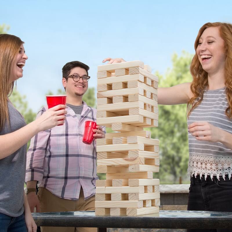 Nontraditional Giant Wooden Blocks Tower Stacking Game, Outdoor Yard Game by Hey! Play!