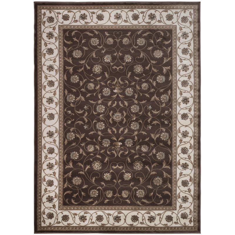 Admire Home Living Plaza Floral Scroll Area Rug - 3'4" x 4'11"/Surplus1 - Brown