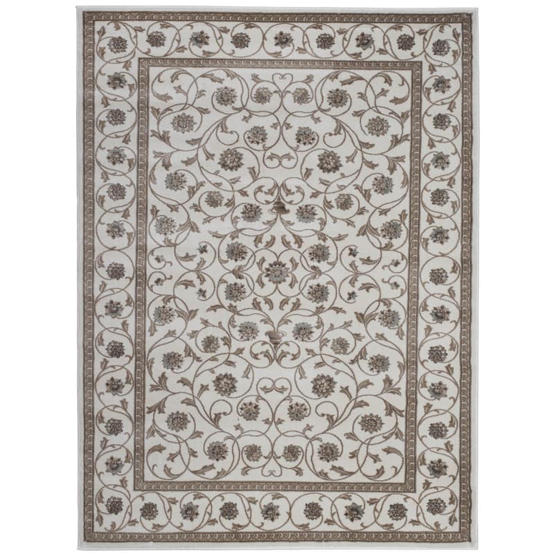 Admire Home Living Plaza Floral Scroll Area Rug - 3'4" x 4'11"/Surplus - Bone