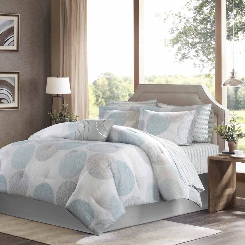 Madison Park Essentials Covina Aqua Complete Comforter Set with Cotton Bed Sheets