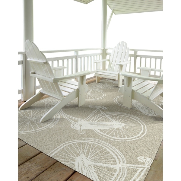 Indoor/Outdoor Beachcomber Bicycle Light Brown Rug - 7'6 x 9'