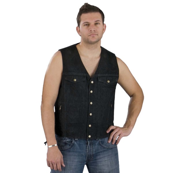 Shop Men&#39;s Blue/Black Denim Cotton Side Lace Vest With Chest Pockets - Free Shipping On Orders ...