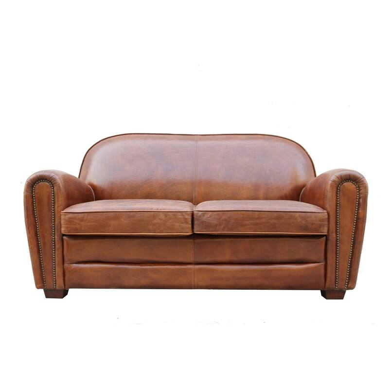 Pasargad Home Paris Club Genuine Leather Loveseat