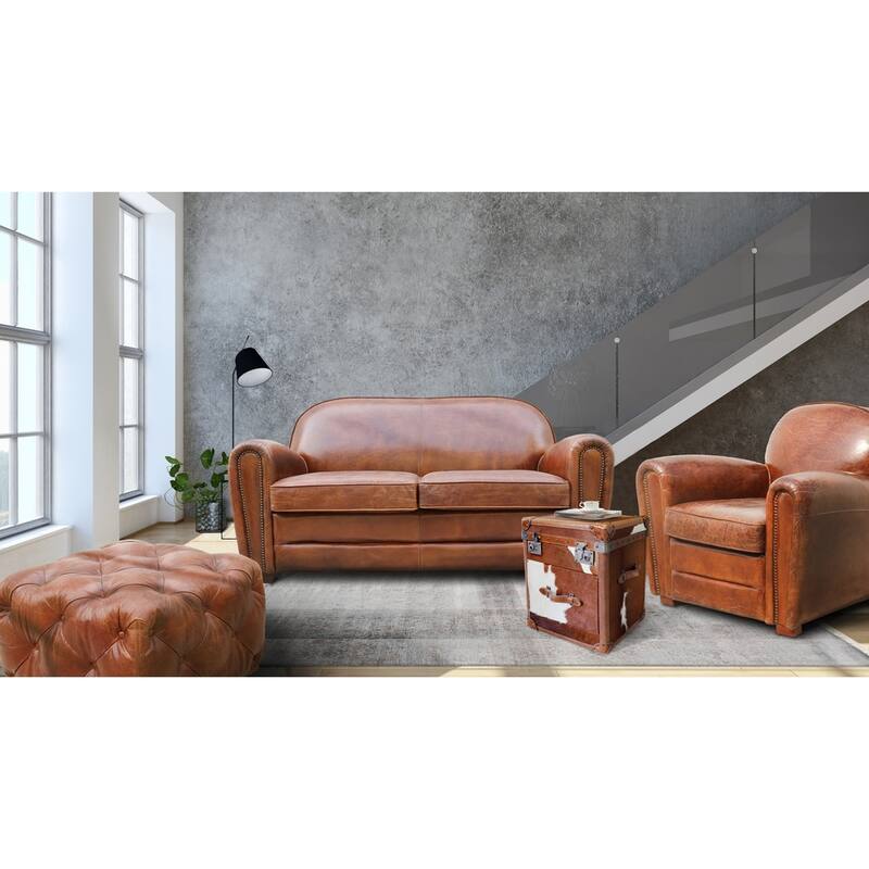 Pasargad Home Paris Club Genuine Leather Loveseat