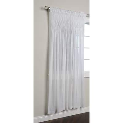 Kosas Home Smocked White Cotton Sheer 84-inch Curtain Panel - 42 x 84