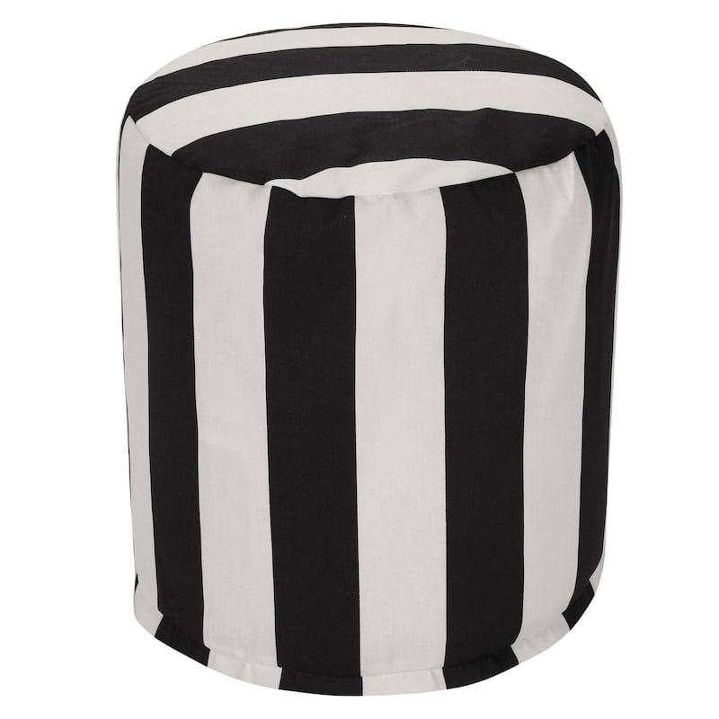 Majestic Home Goods Vertical Stripe Indoor / Outdoor Ottoman Pouf 16" L x 16" W x 17" H - Black/Cream