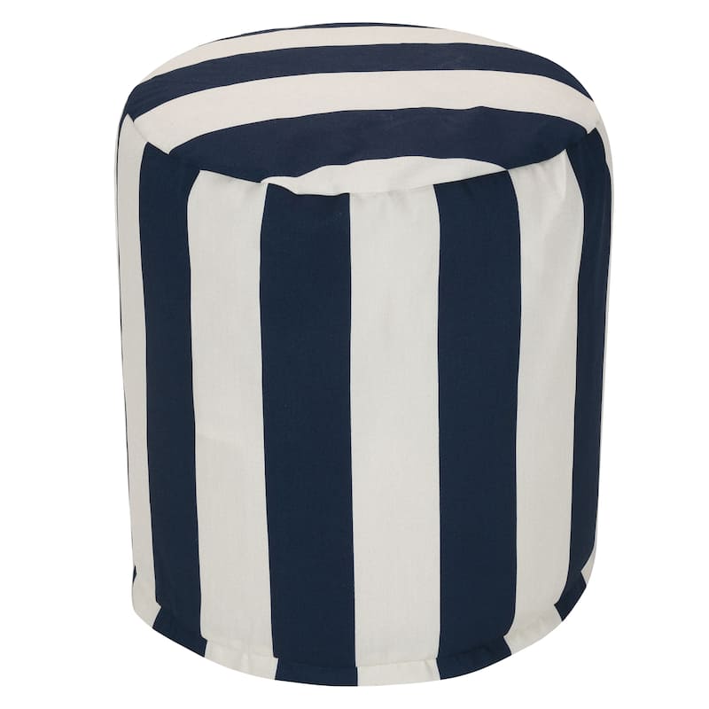 Majestic Home Goods Vertical Stripe Indoor / Outdoor Ottoman Pouf 16" L x 16" W x 17" H - Navy Blue/Cream
