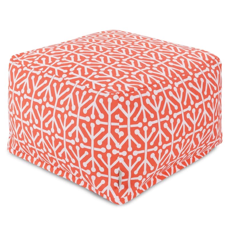 Majestic Home Goods Indoor Outdoor Aruba Ottoman Pouf 27 in L x 27 in W x 17 in H - Orange