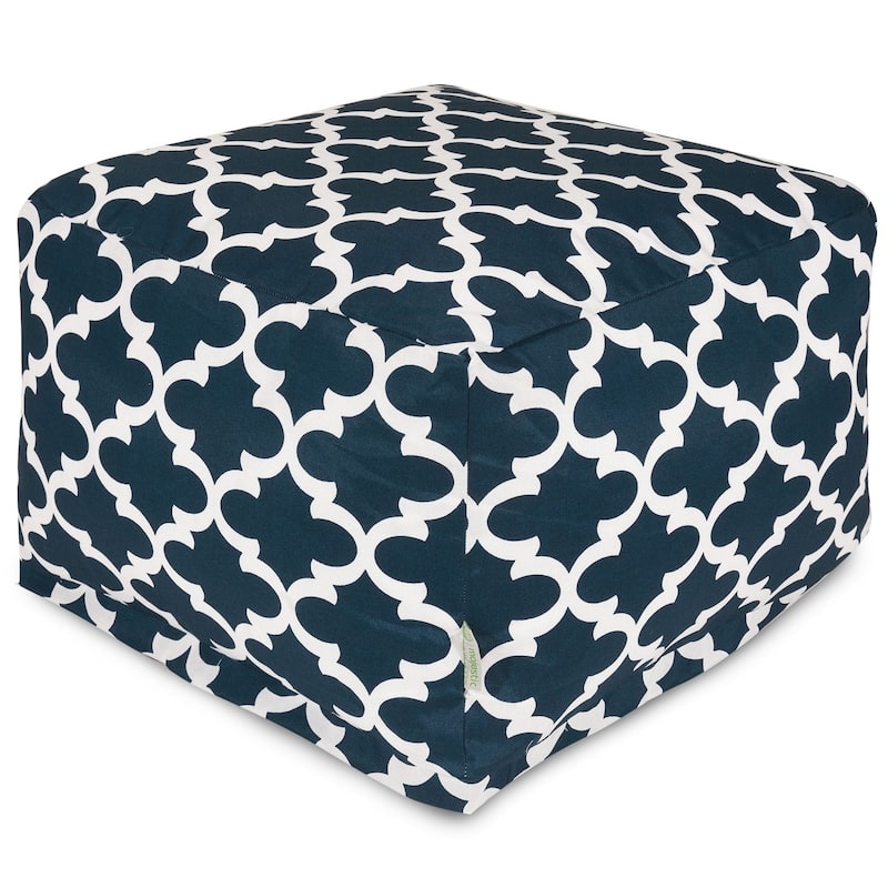 Majestic Home Goods Indoor Outdoor Trellis Ottoman Pouf 27 in L x 27 in W x 17 in H - Navy