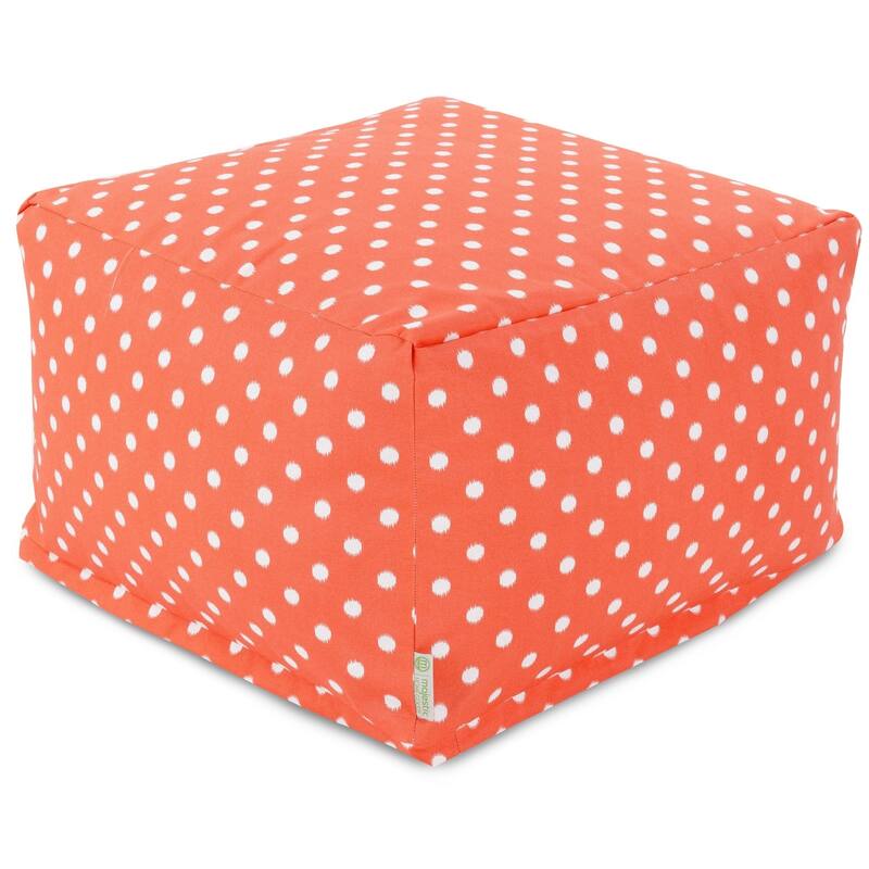 Majestic Home Goods Indoor Outdoor Ikat Dot Ottoman Pouf 27 in L x 27 in W x 17 in H - Orange