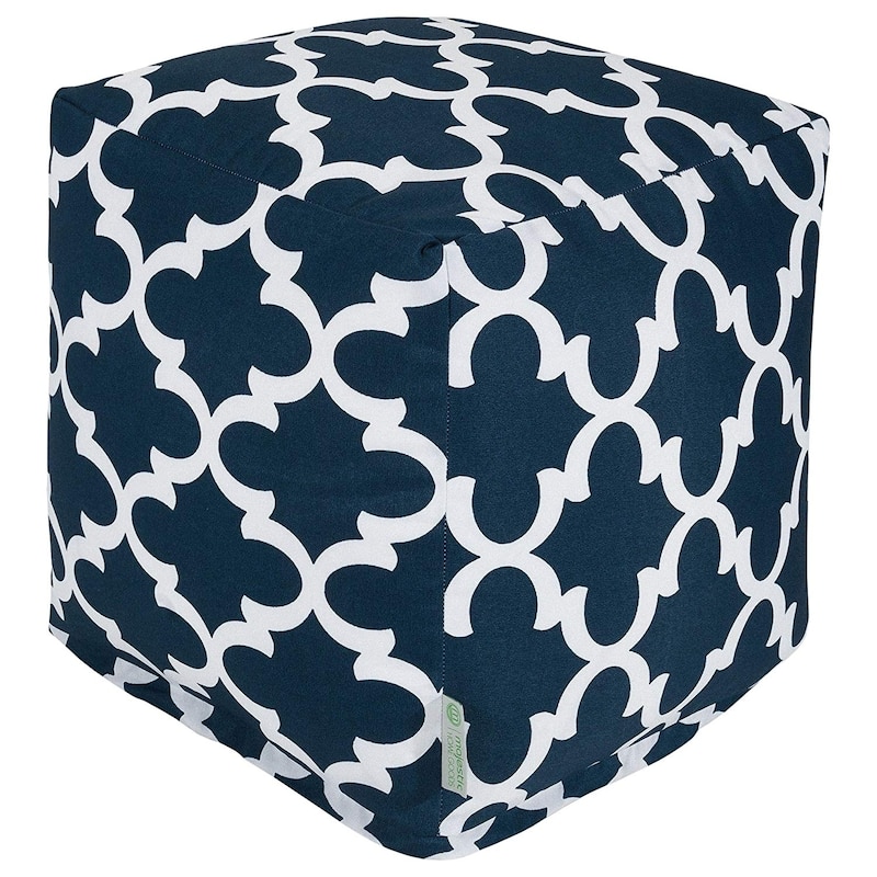Majestic Home Goods Trellis Pattern Indoor/ Outdoor Pouf Ottoman - Navy