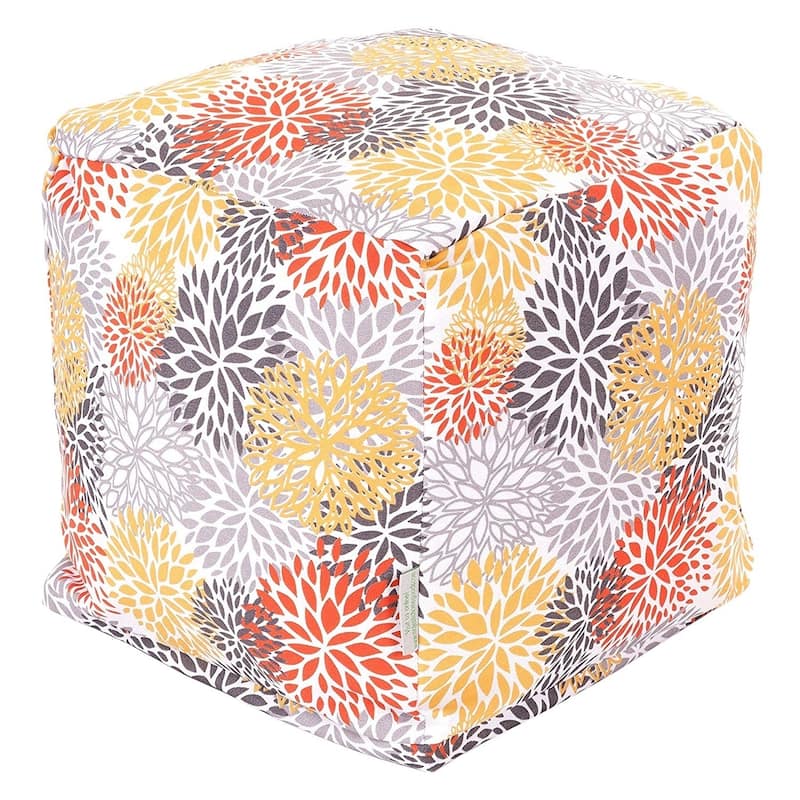 Majestic Home Goods Citrus Blooms Indoor / Outdoor Ottoman Pouf Cube - Citrus