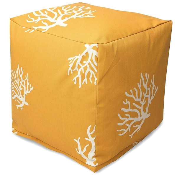 slide 2 of 9, Majestic Home Goods Coral Indoor / Outdoor Ottoman Pouf Cube Yellow
