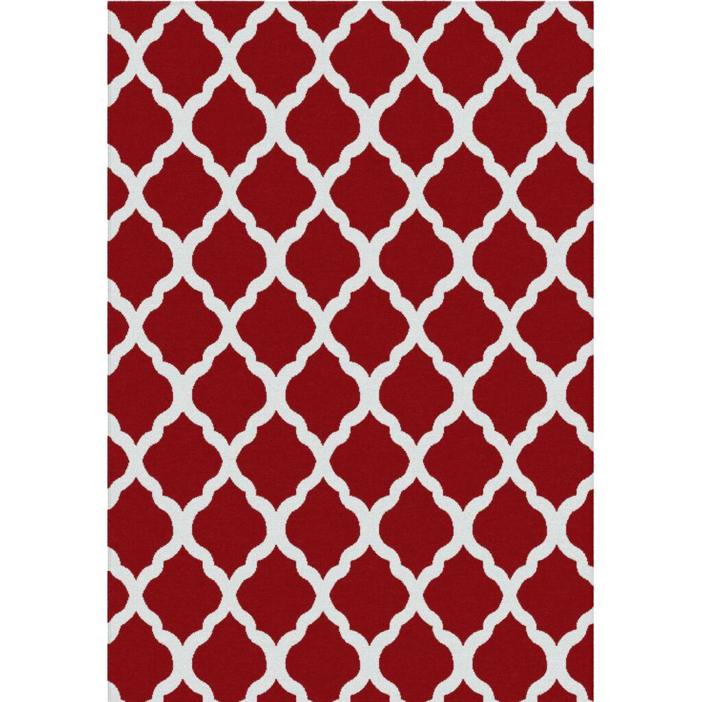 York Collection Trellis Teal/Red/Cream Contemporary Moroccan Trellis Design Area Rug - 5'3 x 7'3