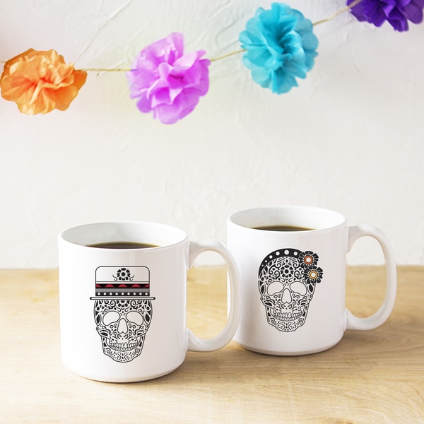 His Hers Sugar Skull White Cermaic 20 Ounce Coffee Mug Set His Hers Sugar Skull White Cermaic 20 Ounce Coffee Mug Set