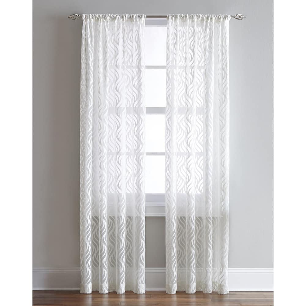 Lyric Antique White Sheer Ogee Print Curtain Panel