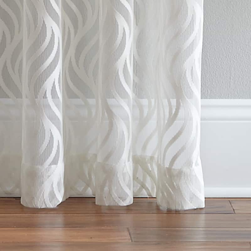 Lyric Antique White Sheer Ogee Print Curtain Panel