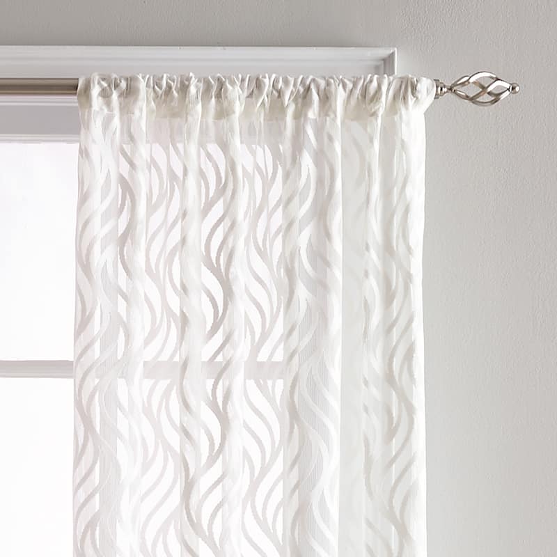 Lyric Antique White Sheer Ogee Print Curtain Panel