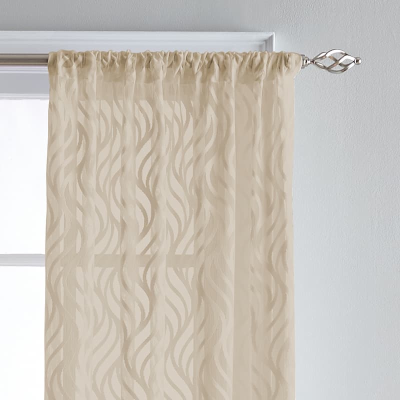 Lyric Antique White Sheer Ogee Print Curtain Panel