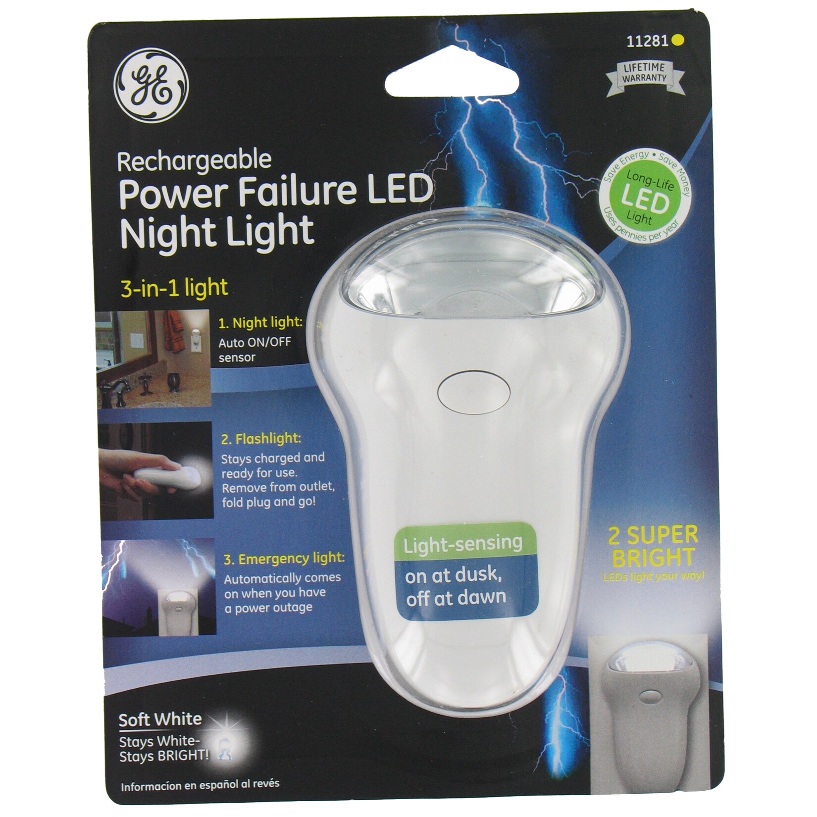 GE Jasco 11281 T1 3 In 1 Soft White Rechargeable Power Failure LED