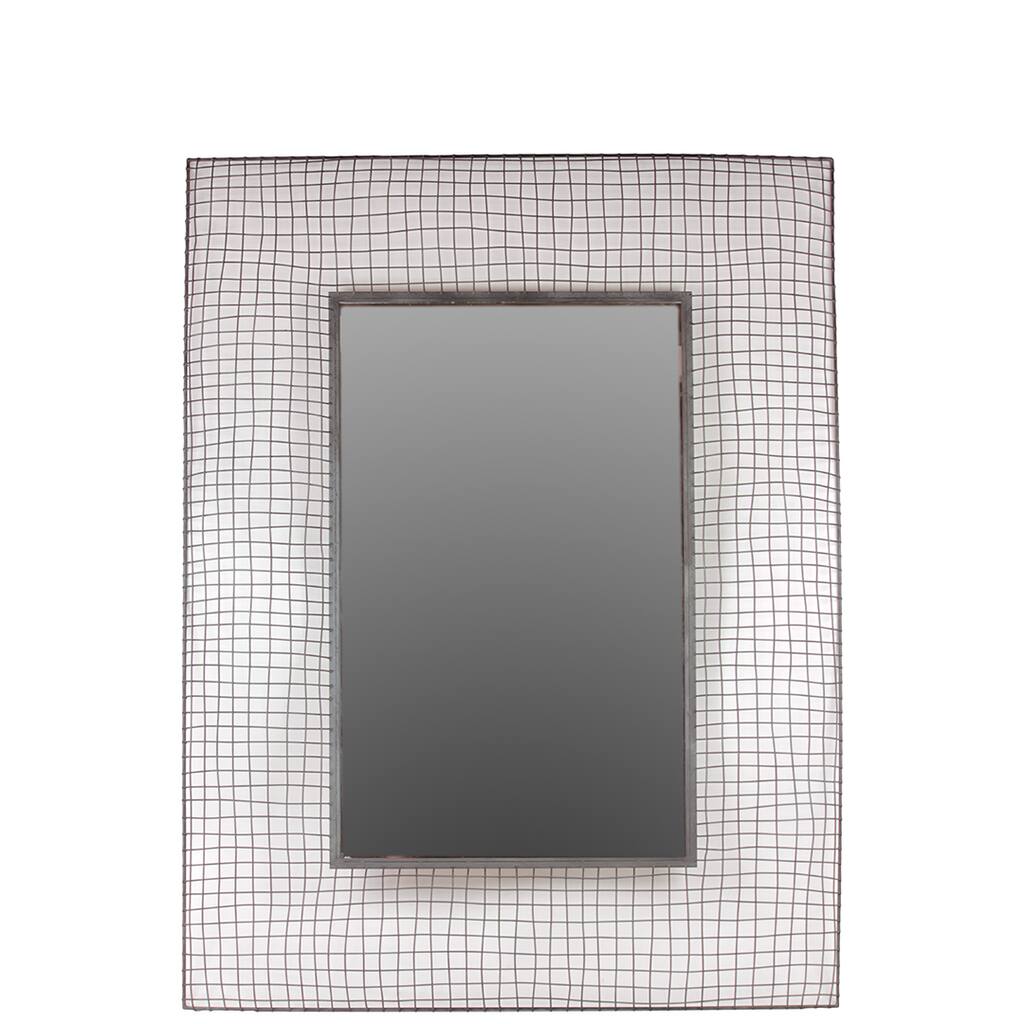 Beautiful Rectangle Shaped Metal Mirror Designed With Wire Meshed Metal Frame