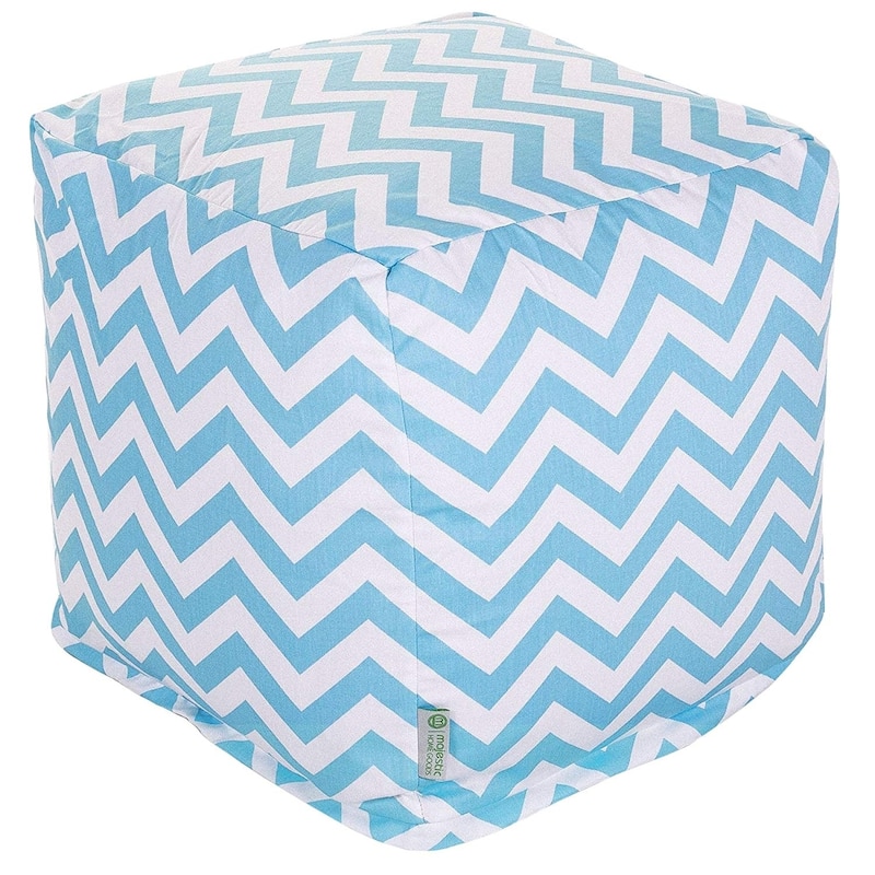 Majestic Home Goods Chevron Indoor Ottoman Pouf Cube - Light Blue
