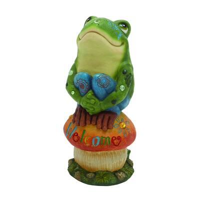 Frog On Mushroom With Welcome Sign