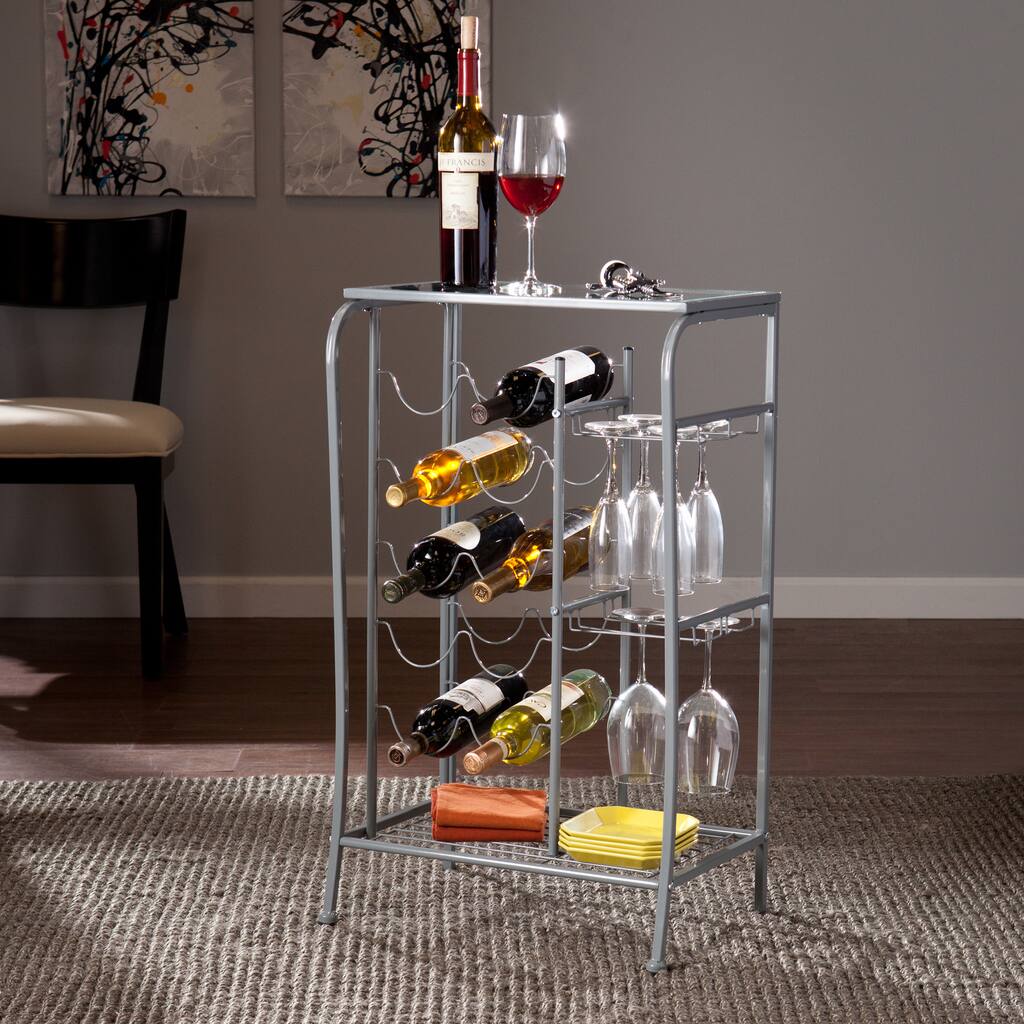 SEI Furniture Marlena Silver Wine Rack Storage Table