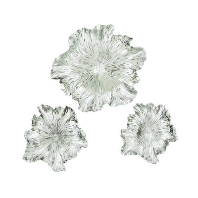 (Set Of 3) Silver Floral Wall Plaque