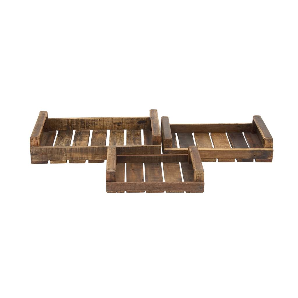 Rural And Rustic Wood Tray (Set Of 3)