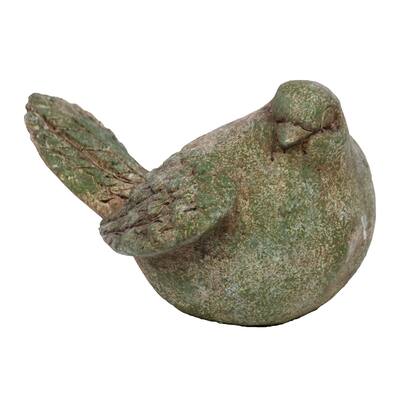 Antique Style Cement Bird With Weathered Effects Green