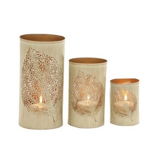 Copper Grove Kitty Leaf Patterned Metal Candle Holder (Set of 3)