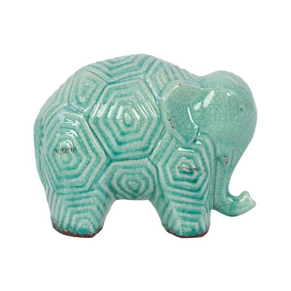 Stoneware Elephant With Ethnic Markings In Light Blue Shade - Overstock ...