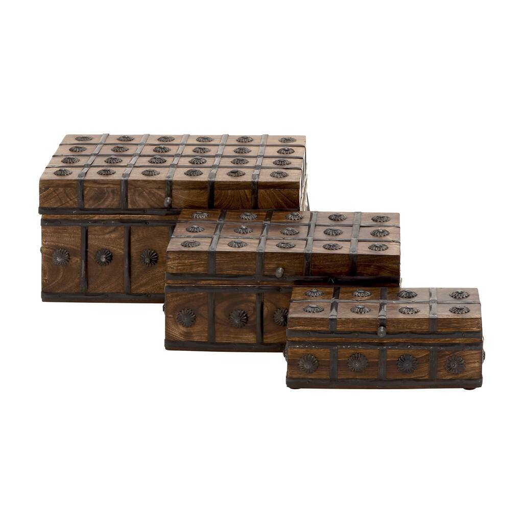 Classy And Arty Wood Metal Box (Set Of 3)