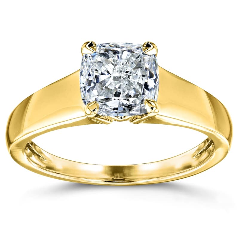 Kobelli 1 Carat Natural Diamond 14k Solid Yellow Gold Solitaire Cushion Engagement Ring