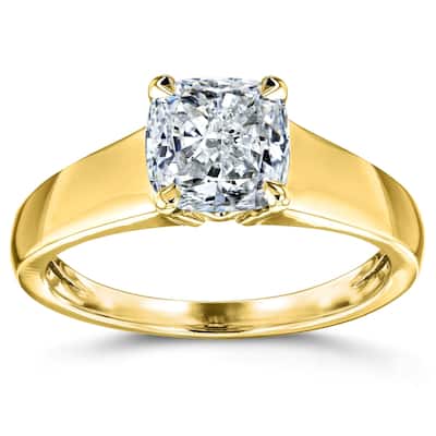Kobelli 1 Carat Natural Diamond 14k Solid Yellow Gold Solitaire Cushion Engagement Ring