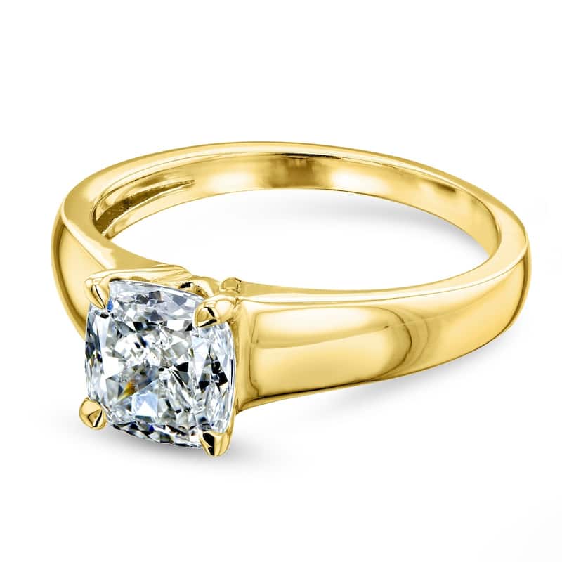 Kobelli 1 Carat Natural Diamond 14k Solid Yellow Gold Solitaire Cushion Engagement Ring