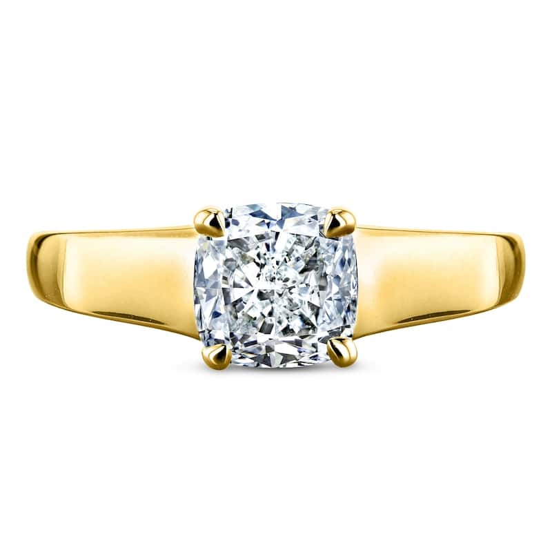 Kobelli 1 Carat Natural Diamond 14k Solid Yellow Gold Solitaire Cushion Engagement Ring