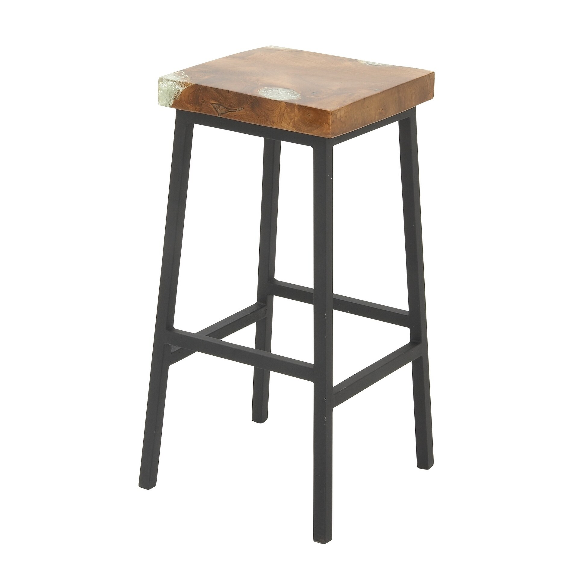 Shop Natural 30 Inch Resin Coated Teak Wood and Iron Bar Stool N/A