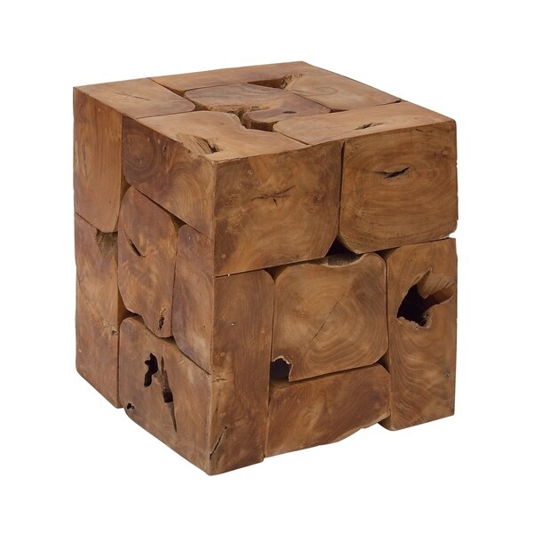 Shop Natural 18 Inch Square Block Teak Bricks Accent Stool by Studio