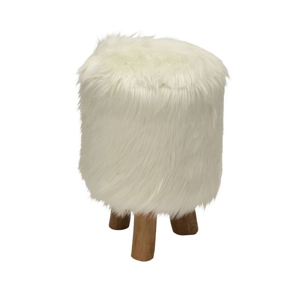 Comfortable Wood Faux Fur Stool White Round Free Shipping Today