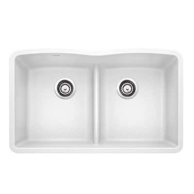 Blanco Diamond White Granite Equal Double Low Divide Undermount Sink