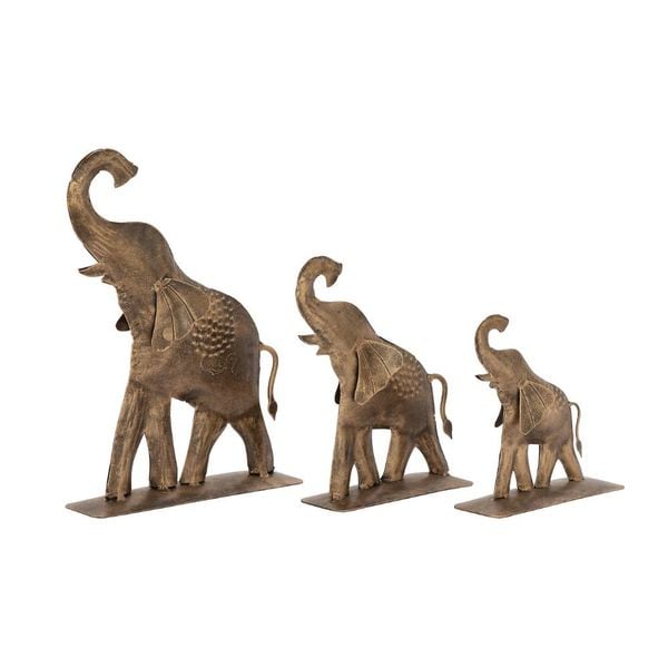 The Curated Nomad Merced Set of 3 Metal Gold Elephant Statues