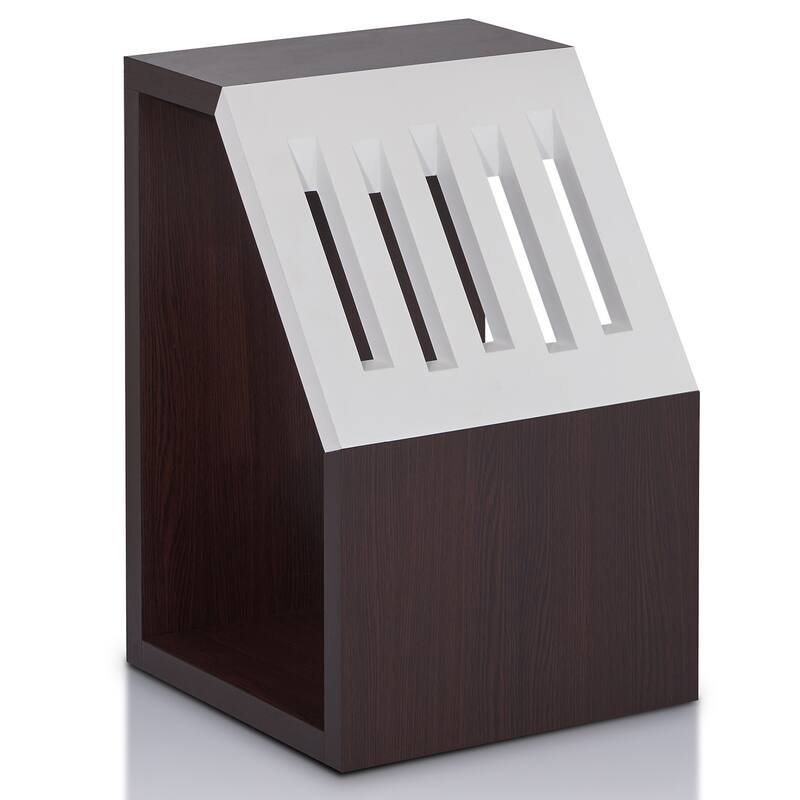 Shaf Modern Brown Slatted Nightstand with Book Rack by Furniture of America
