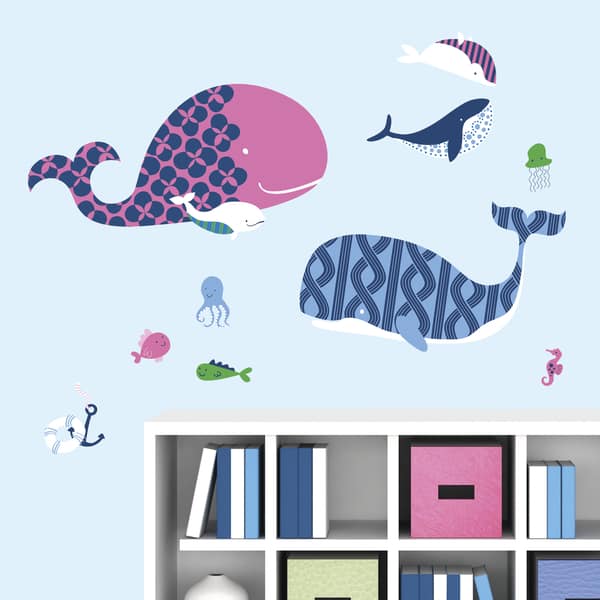 slide 2 of 3, Sea Whales Peel and Stick Giant Wall Decals