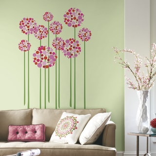 Pink, Red, and Green Floral Dot Peel and Stick Giant Wall Decals