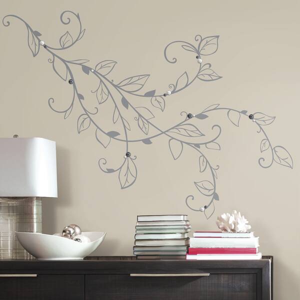 slide 2 of 5, Silver Leaf Giant Peel and Stick Wall Decals With Pearls