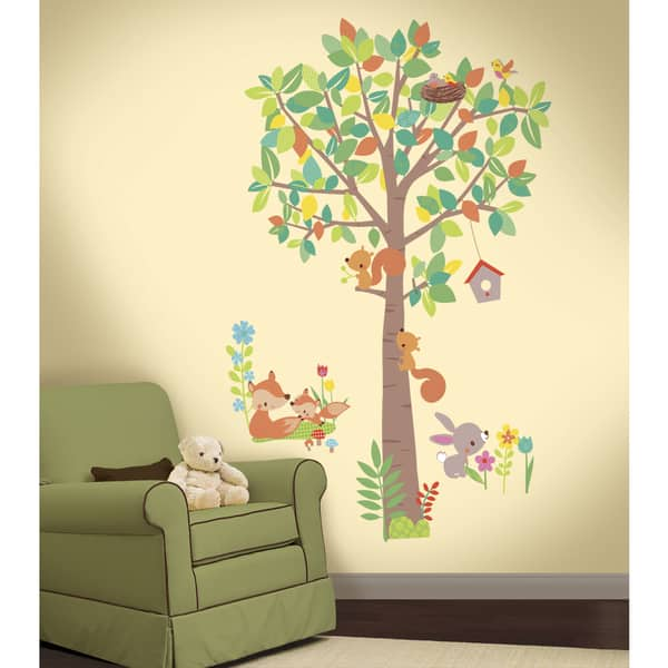 slide 2 of 5, Tree and Woodland Creatures Peel and Stick Giant Wall Decals