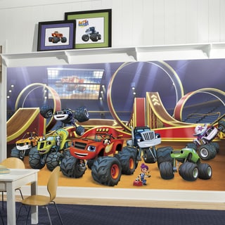 Blaze XL Blue, Red, and Black 6-foot x 10.5-foot Chair Rail Prepasted Ultra-strippable Mural by RoomMates